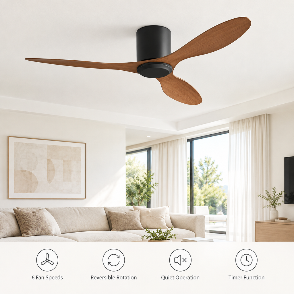 25/42/52Inch Ultra-Thin DC Ceiling Fan with Remote - 6-Speed Silent 3 Blades, Ideal for Low Ceilings & Minim Spaces Energy - Fonctionnalitées