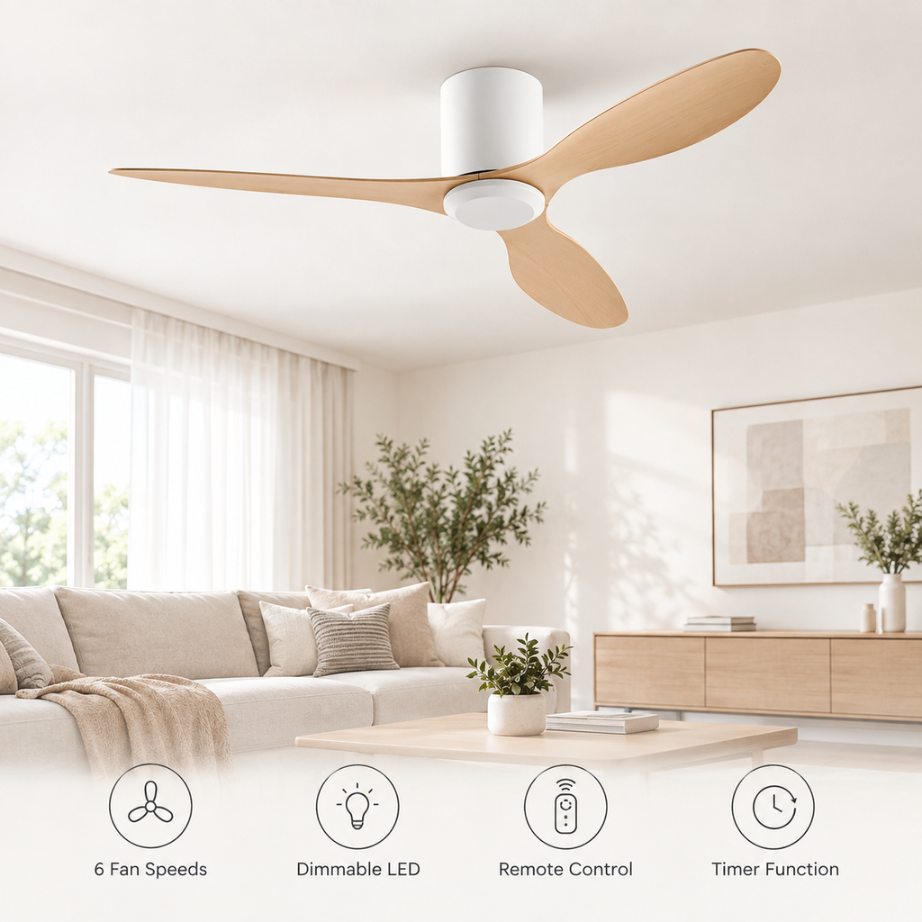 25/42/52Inch Ultra-Thin DC Ceiling Fan with Remote - 6-Speed Silent 3 Blades, Ideal for Low Ceilings & Minim Spaces Energy - Fonctionnalitées