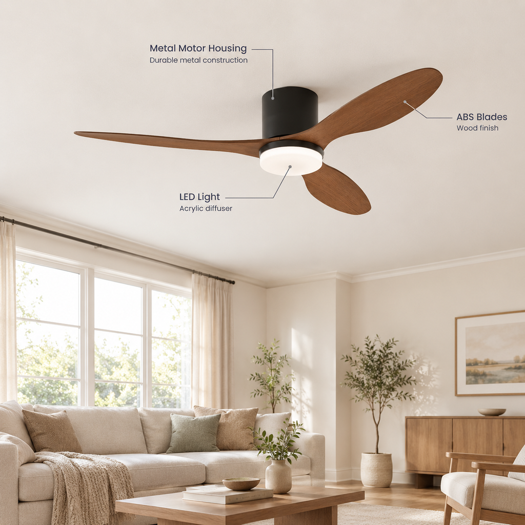 25/42/52Inch Ultra-Thin DC Ceiling Fan with Remote - 6-Speed Silent 3 Blades, Ideal for Low Ceilings & Minim Spaces Energy - Specs