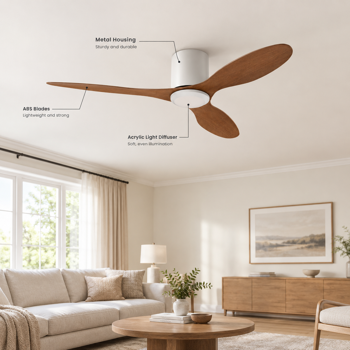 25/42/52Inch Ultra-Thin DC Ceiling Fan with Remote - 6-Speed Silent 3 Blades, Ideal for Low Ceilings & Minim Spaces Energy - Specs