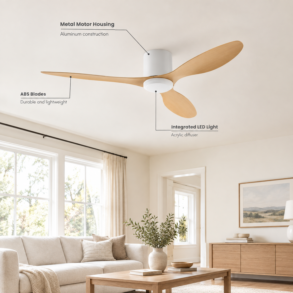 25/42/52Inch Ultra-Thin DC Ceiling Fan with Remote - 6-Speed Silent 3 Blades, Ideal for Low Ceilings & Minim Spaces Energy - Specs