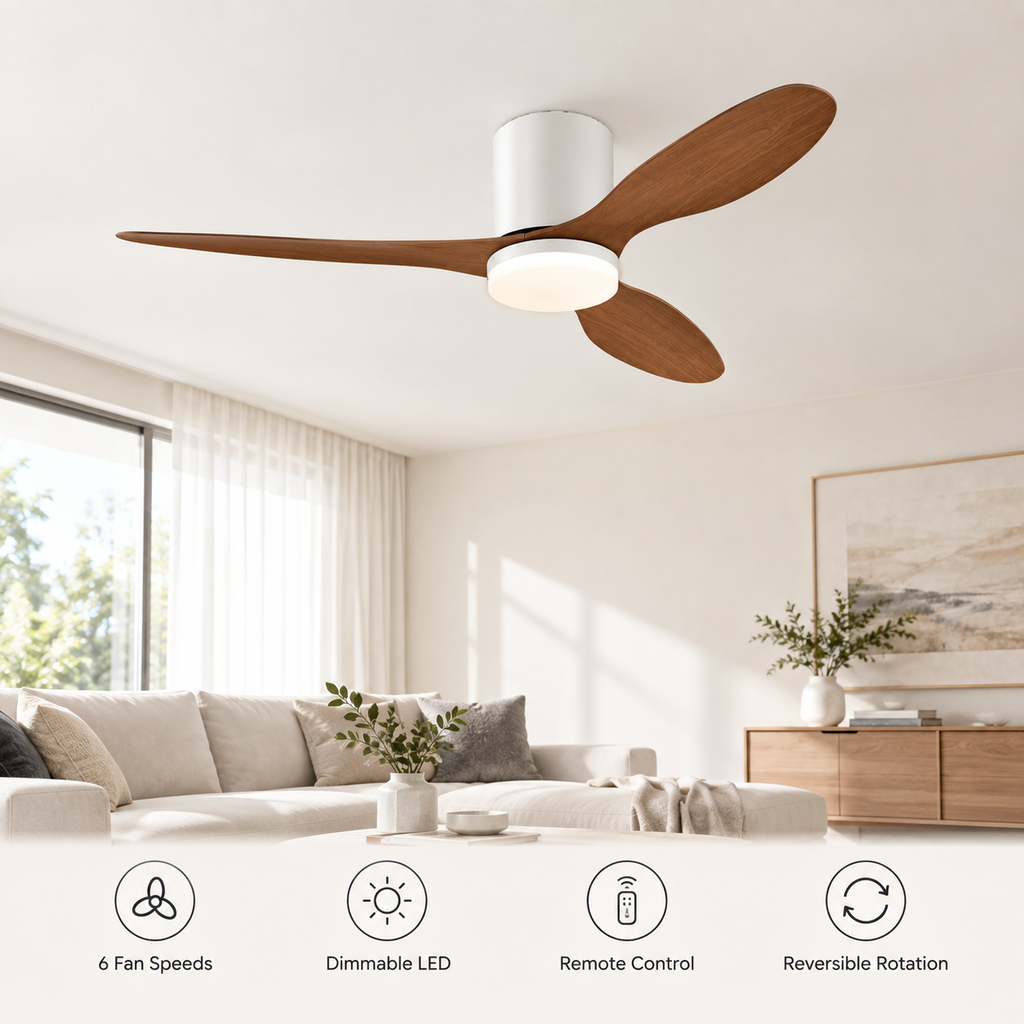 25/42/52Inch Ultra-Thin DC Ceiling Fan with Remote - 6-Speed Silent 3 Blades, Ideal for Low Ceilings & Minim Spaces Energy - Fonctionnalitées