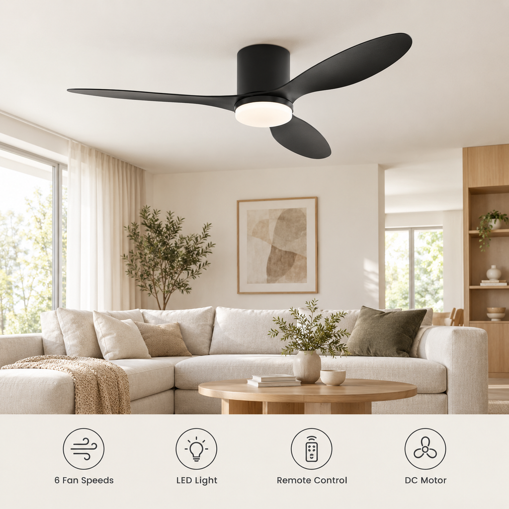 25/42/52Inch Ultra-Thin DC Ceiling Fan with Remote - 6-Speed Silent 3 Blades, Ideal for Low Ceilings & Minim Spaces Energy - Fonctionnalitées
