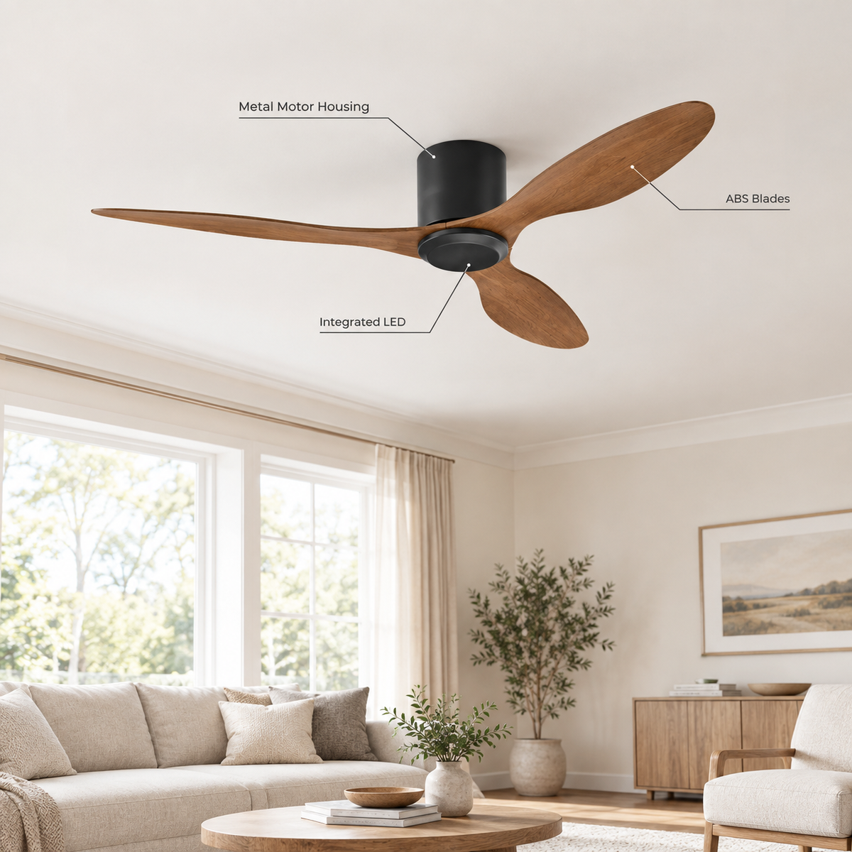 25/42/52Inch Ultra-Thin DC Ceiling Fan with Remote - 6-Speed Silent 3 Blades, Ideal for Low Ceilings & Minim Spaces Energy - Specs