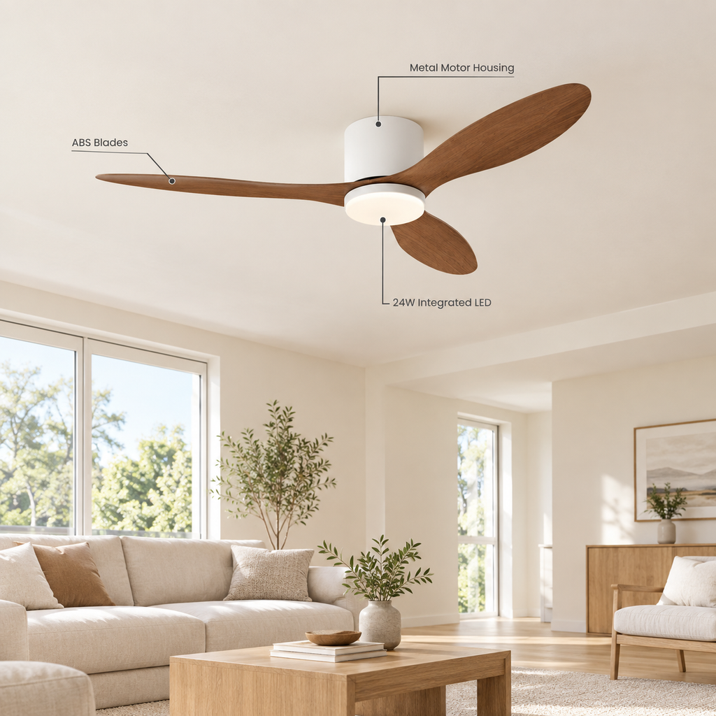 25/42/52Inch Ultra-Thin DC Ceiling Fan with Remote - 6-Speed Silent 3 Blades, Ideal for Low Ceilings & Minim Spaces Energy - Specs