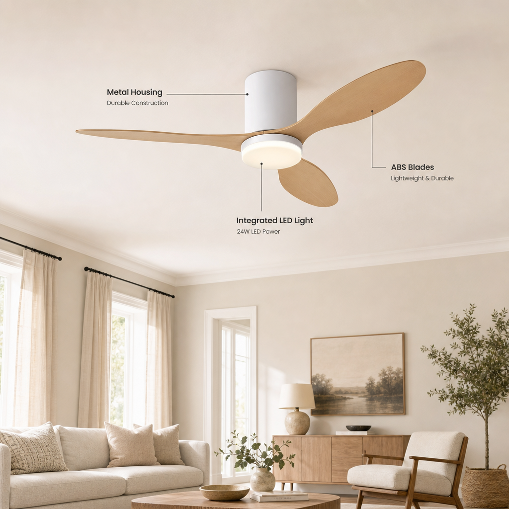25/42/52Inch Ultra-Thin DC Ceiling Fan with Remote - 6-Speed Silent 3 Blades, Ideal for Low Ceilings & Minim Spaces Energy - Specs