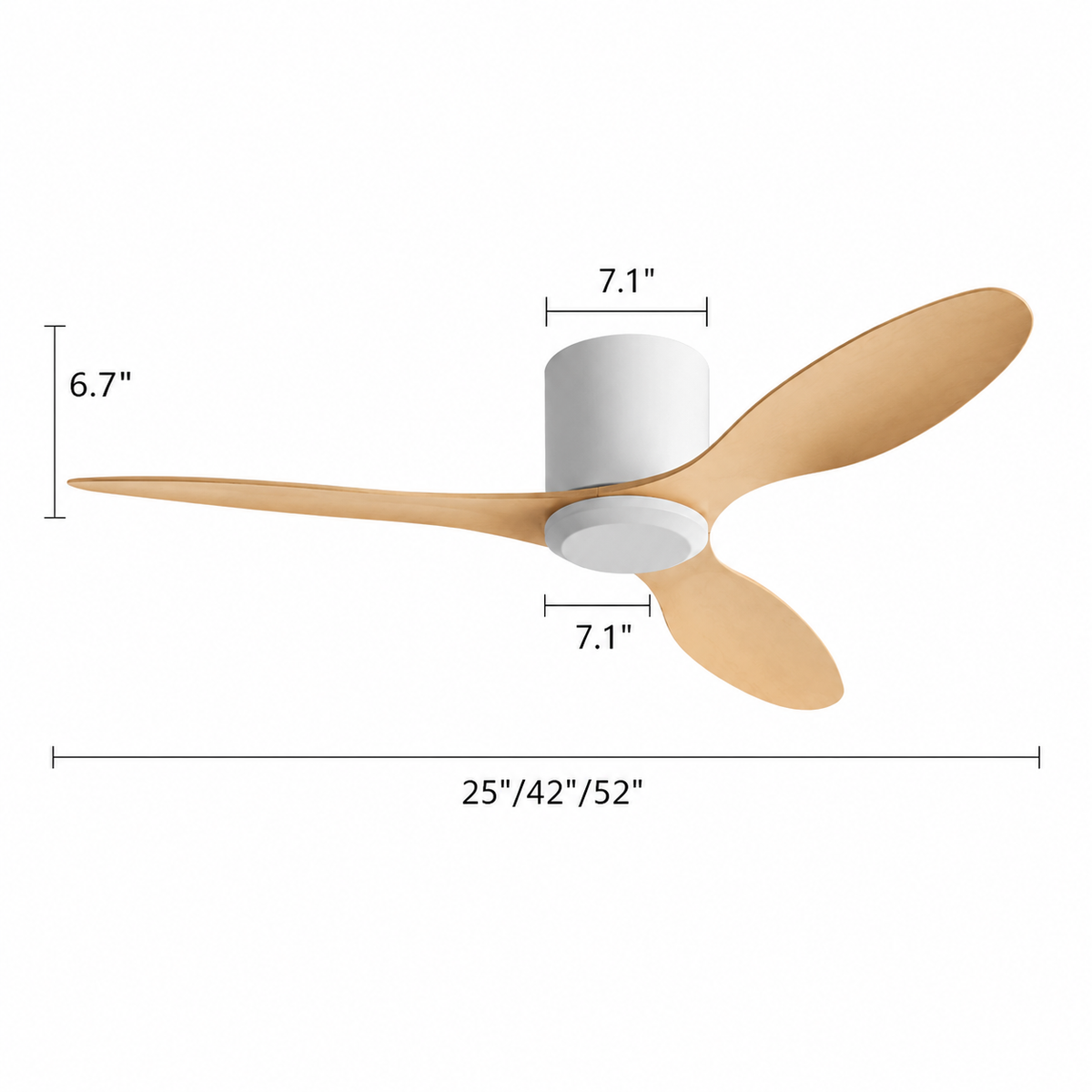 25/42/52Inch Ultra-Thin DC Ceiling Fan with Remote - 6-Speed Silent 3 Blades, Ideal for Low Ceilings & Minim Spaces Energy - Dimensions