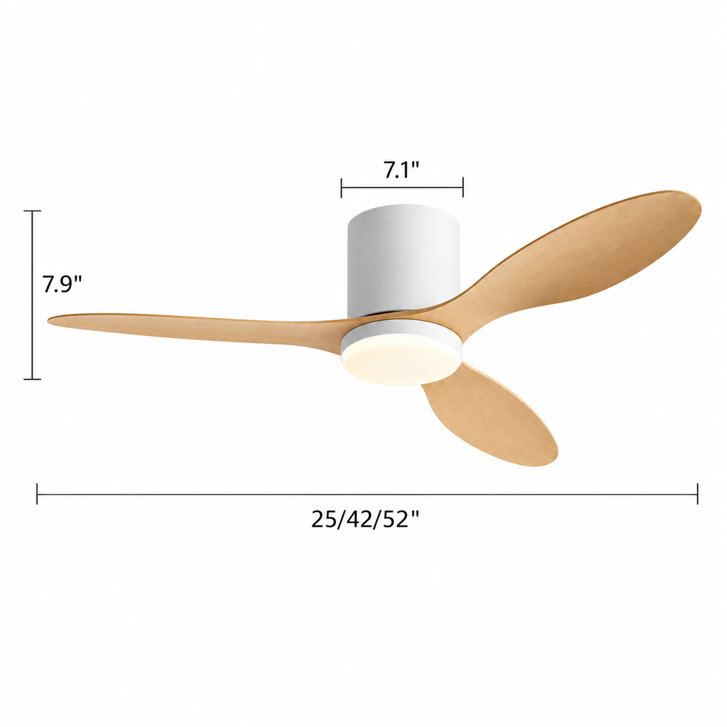 25/42/52Inch Ultra-Thin DC Ceiling Fan with Remote - 6-Speed Silent 3 Blades, Ideal for Low Ceilings & Minim Spaces Energy - Dimensions