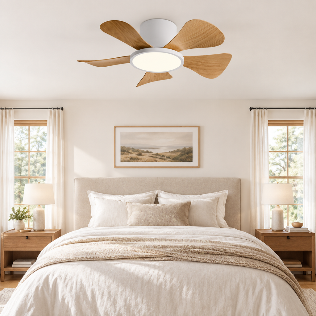 30 Inch Inverter Ceiling Fan with 40W LED Light Quiet, Full - Spectrum Eye - Care Lighting for Small Bedroom/Living Room - Chambre