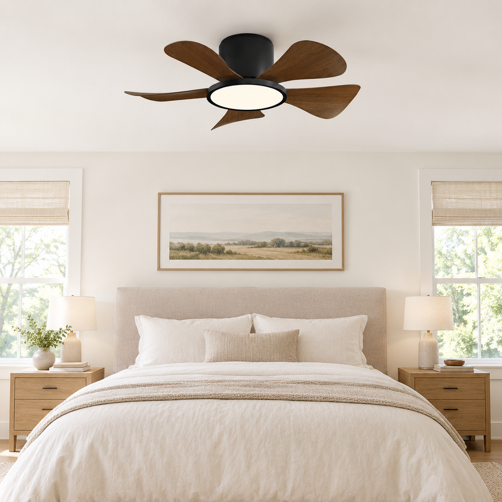 30 Inch Inverter Ceiling Fan with 40W LED Light Quiet, Full - Spectrum Eye - Care Lighting for Small Bedroom/Living Room - Chambre