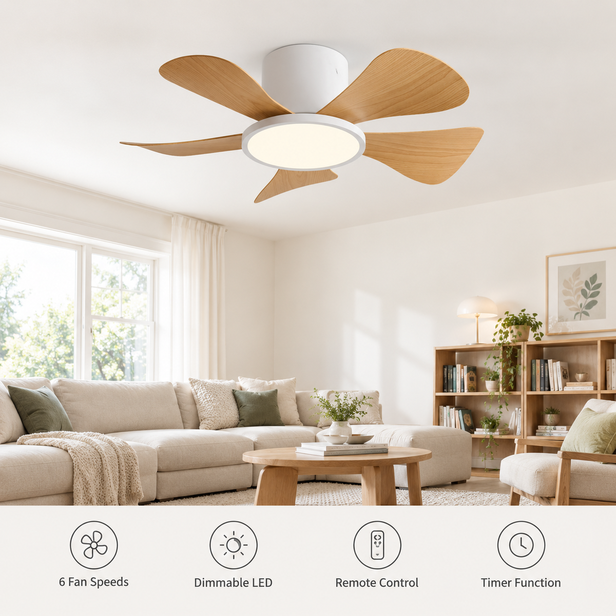 30 Inch Inverter Ceiling Fan with 40W LED Light Quiet, Full - Spectrum Eye - Care Lighting for Small Bedroom/Living Room - Fonctionnalitées