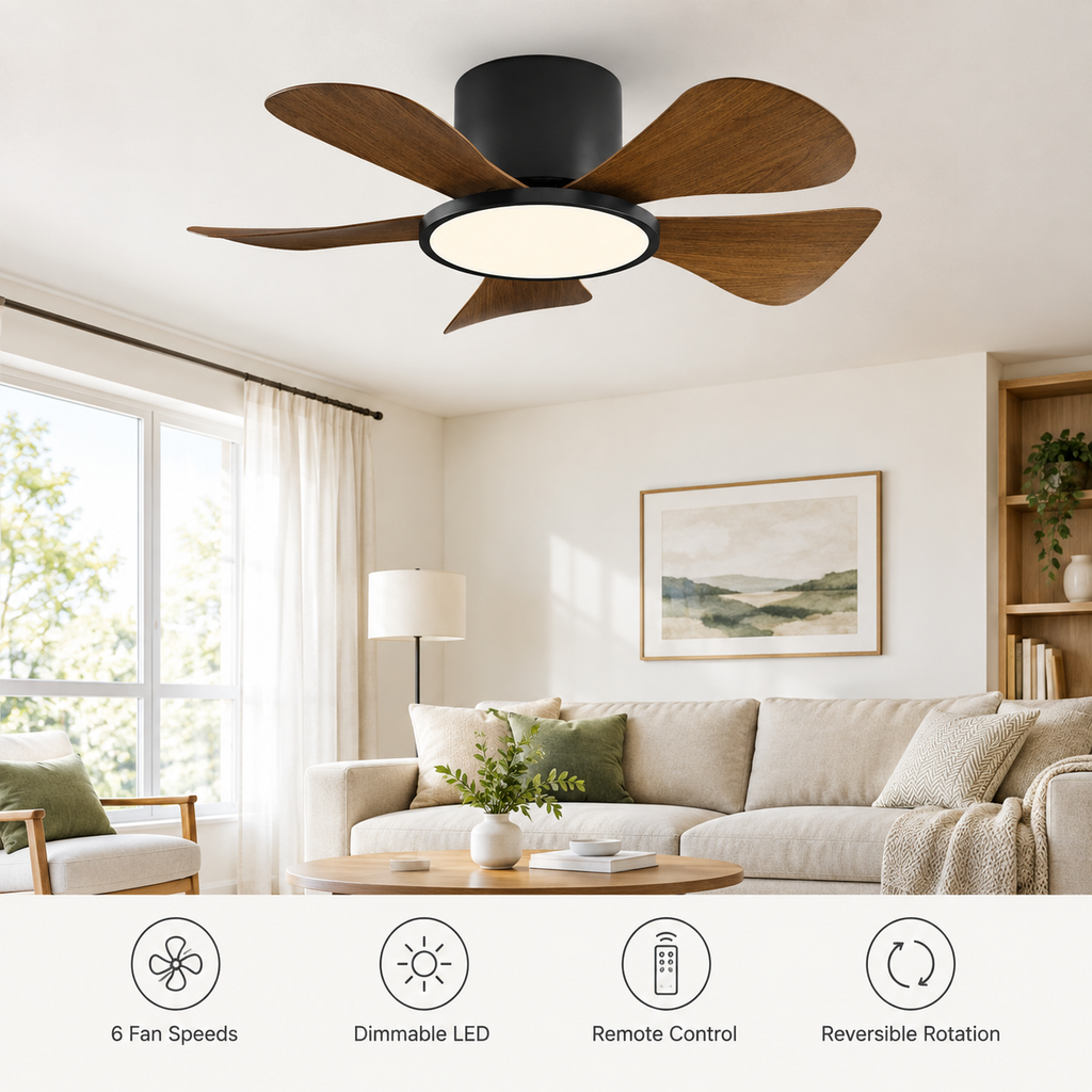 30 Inch Inverter Ceiling Fan with 40W LED Light Quiet, Full - Spectrum Eye - Care Lighting for Small Bedroom/Living Room - Fonctionnalitées