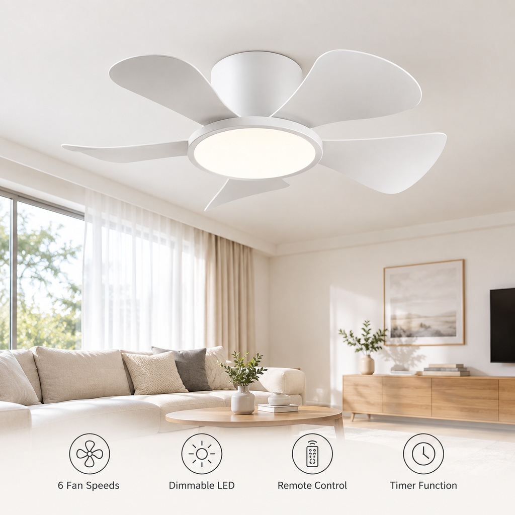 30 Inch Inverter Ceiling Fan with 40W LED Light Quiet, Full - Spectrum Eye - Care Lighting for Small Bedroom/Living Room - Fonctionnalitées