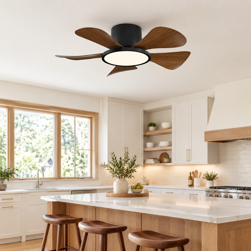 30 Inch Inverter Ceiling Fan with 40W LED Light Quiet, Full - Spectrum Eye - Care Lighting for Small Bedroom/Living Room - Cuisine