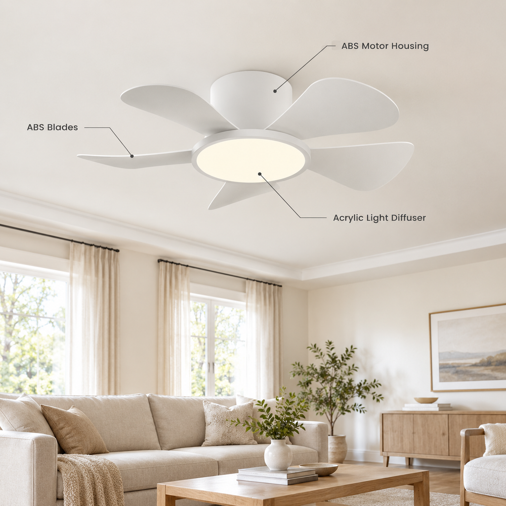 30 Inch Inverter Ceiling Fan with 40W LED Light Quiet, Full - Spectrum Eye - Care Lighting for Small Bedroom/Living Room - Specs