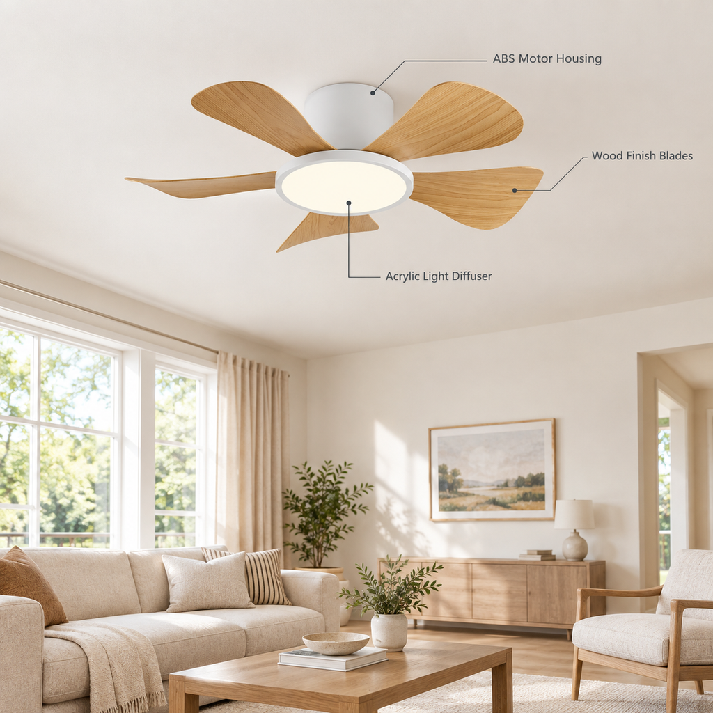 30 Inch Inverter Ceiling Fan with 40W LED Light Quiet, Full - Spectrum Eye - Care Lighting for Small Bedroom/Living Room - Specs
