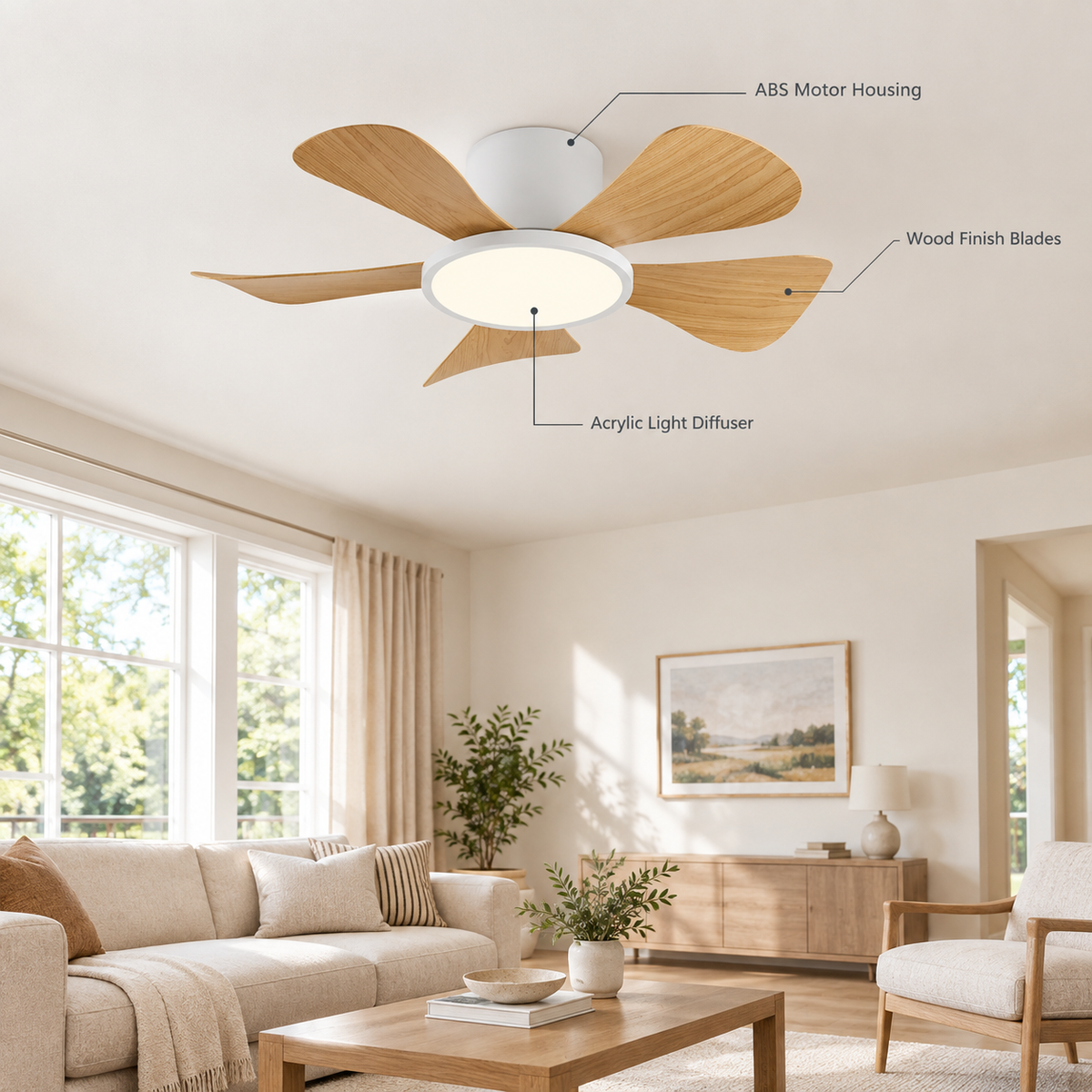 30 Inch Inverter Ceiling Fan with 40W LED Light Quiet, Full - Spectrum Eye - Care Lighting for Small Bedroom/Living Room - Specs