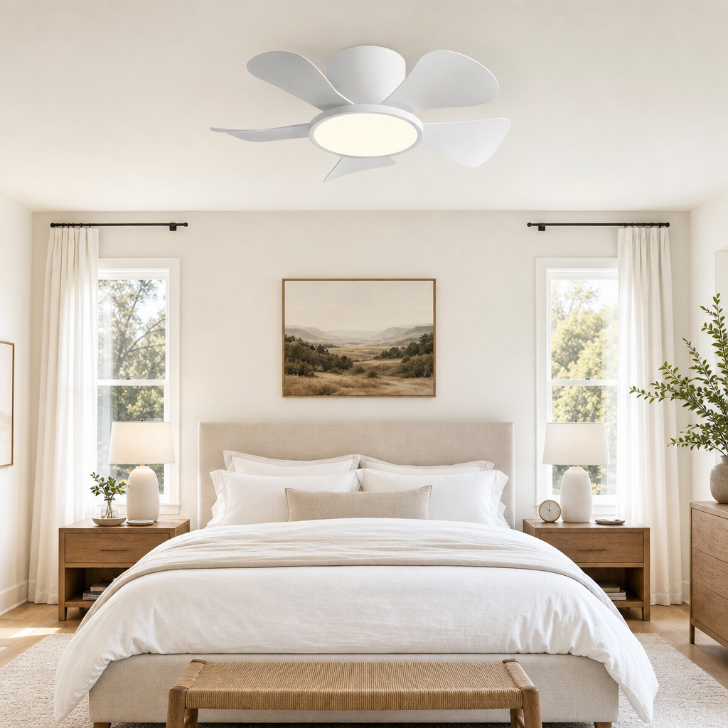 30 Inch Inverter Ceiling Fan with 40W LED Light Quiet, Full - Spectrum Eye - Care Lighting for Small Bedroom/Living Room - Chambre