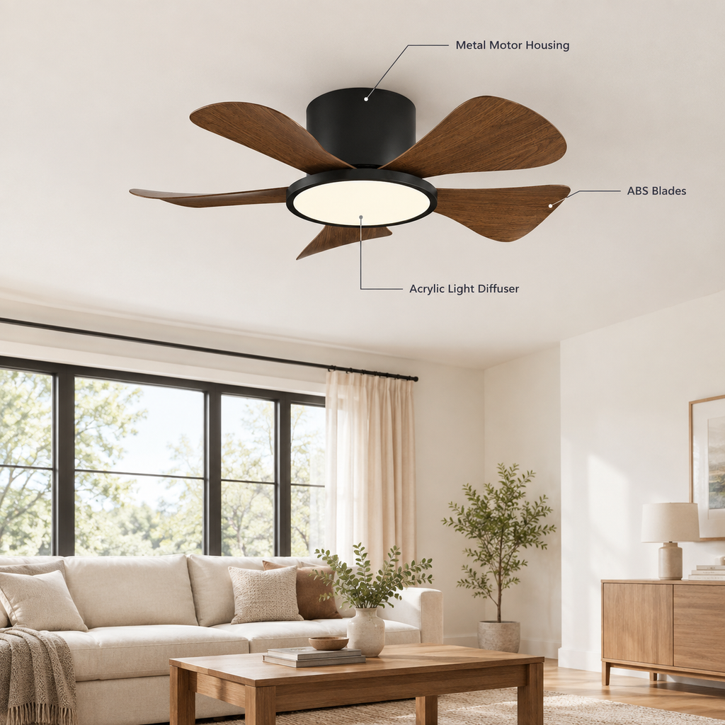 30 Inch Inverter Ceiling Fan with 40W LED Light Quiet, Full - Spectrum Eye - Care Lighting for Small Bedroom/Living Room - Specs