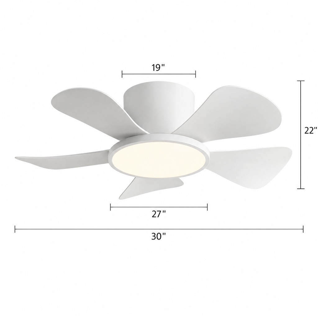 30 Inch Inverter Ceiling Fan with 40W LED Light Quiet, Full - Spectrum Eye - Care Lighting for Small Bedroom/Living Room - Dimensions