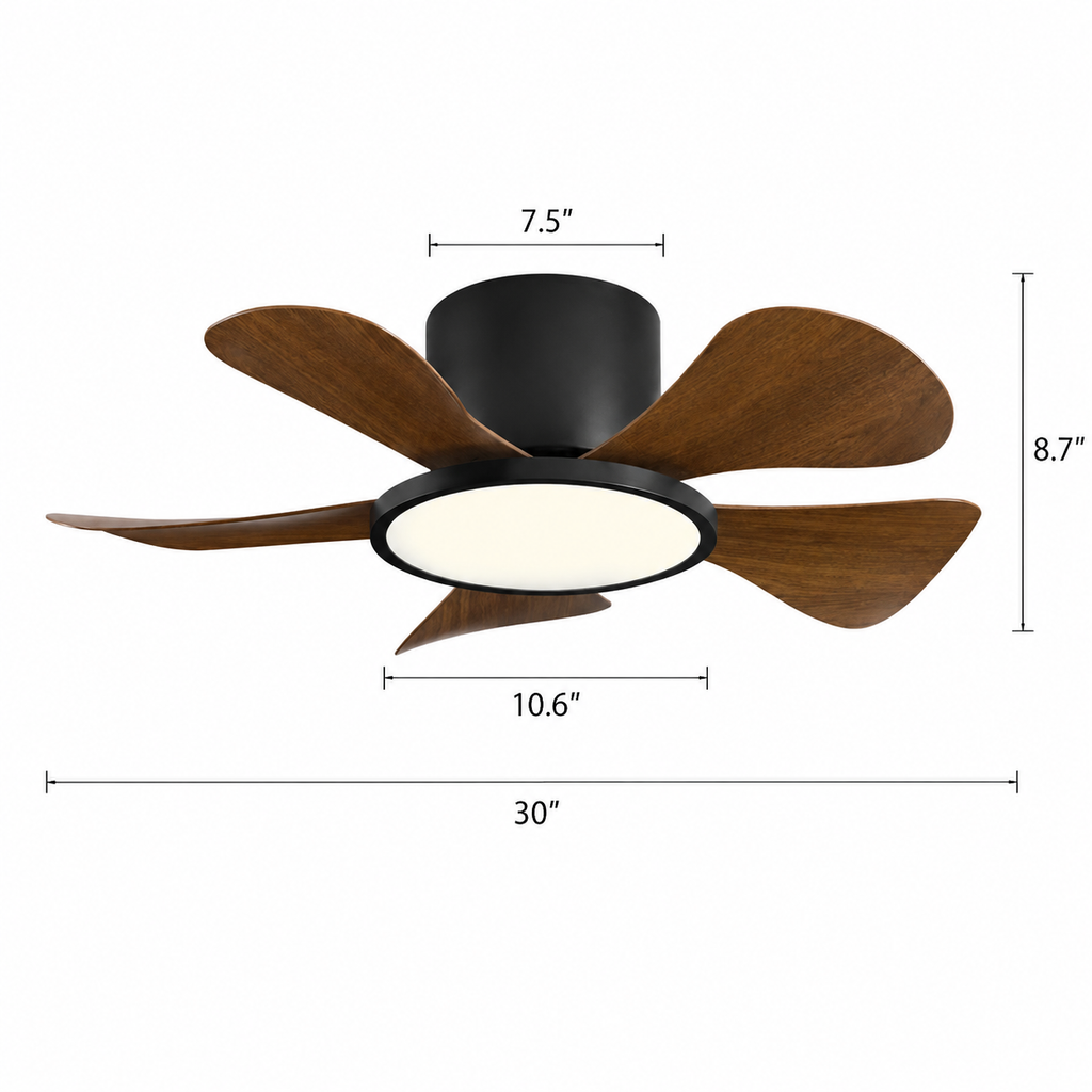 30 Inch Inverter Ceiling Fan with 40W LED Light Quiet, Full - Spectrum Eye - Care Lighting for Small Bedroom/Living Room - Dimensions
