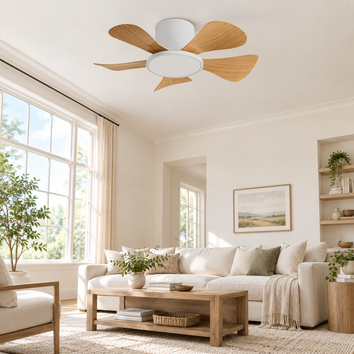 30 Inch Inverter Ceiling Fan with 40W LED Light Quiet, Full - Spectrum Eye - Care Lighting for Small Bedroom/Living Room - Image 1 Image