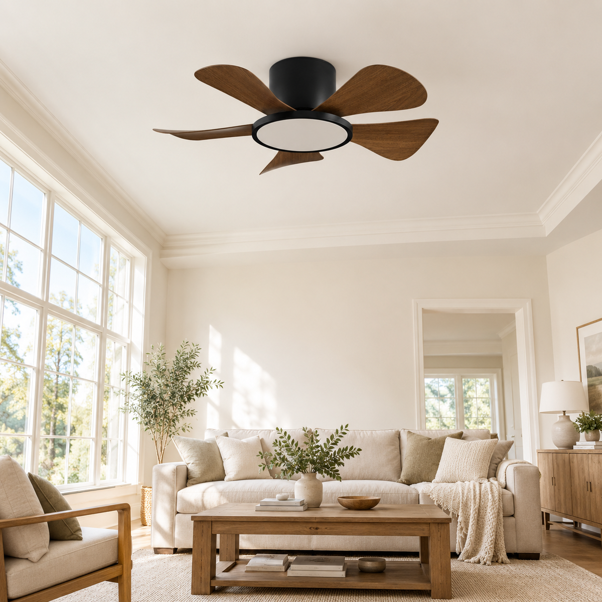 30 Inch Inverter Ceiling Fan with 40W LED Light Quiet, Full - Spectrum Eye - Care Lighting for Small Bedroom/Living Room - Image 1 Image