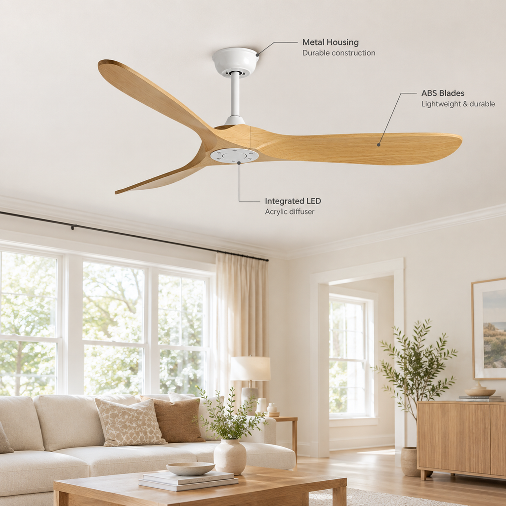 36/42/52/60 Inch Ceiling Fan Industrial Vintage ABS Ventilator No Light Remote Control Decorative Blower Retro Large Fans - Specs