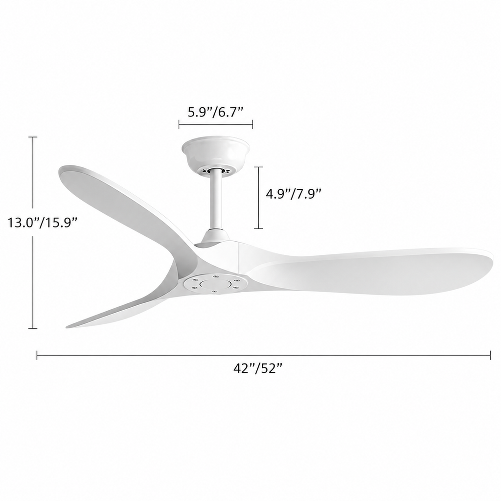 36/42/52/60 Inch Ceiling Fan Industrial Vintage ABS Ventilator No Light Remote Control Decorative Blower Retro Large Fans - Dimensions