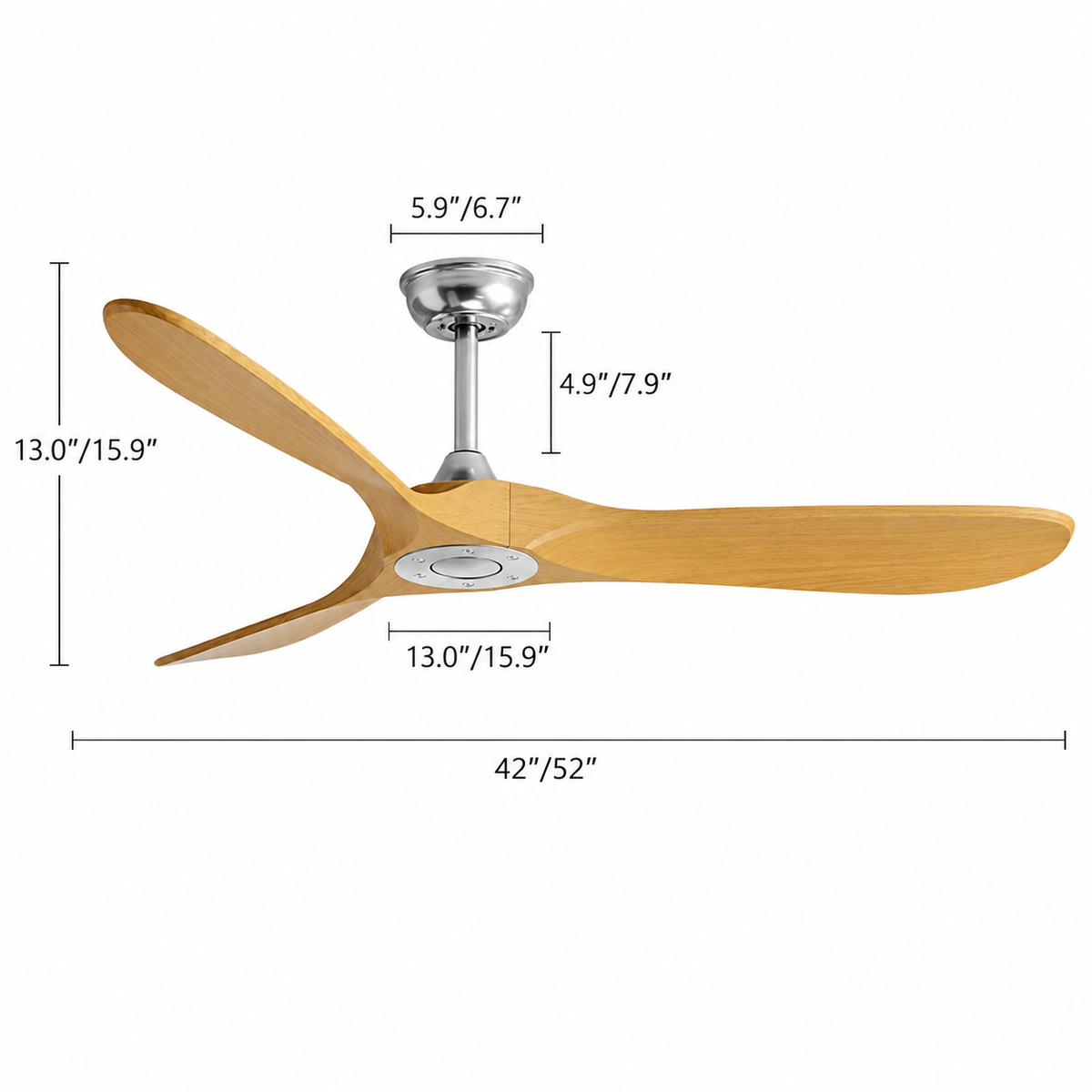 36/42/52/60 Inch Ceiling Fan Industrial Vintage ABS Ventilator No Light Remote Control Decorative Blower Retro Large Fans - Dimensions