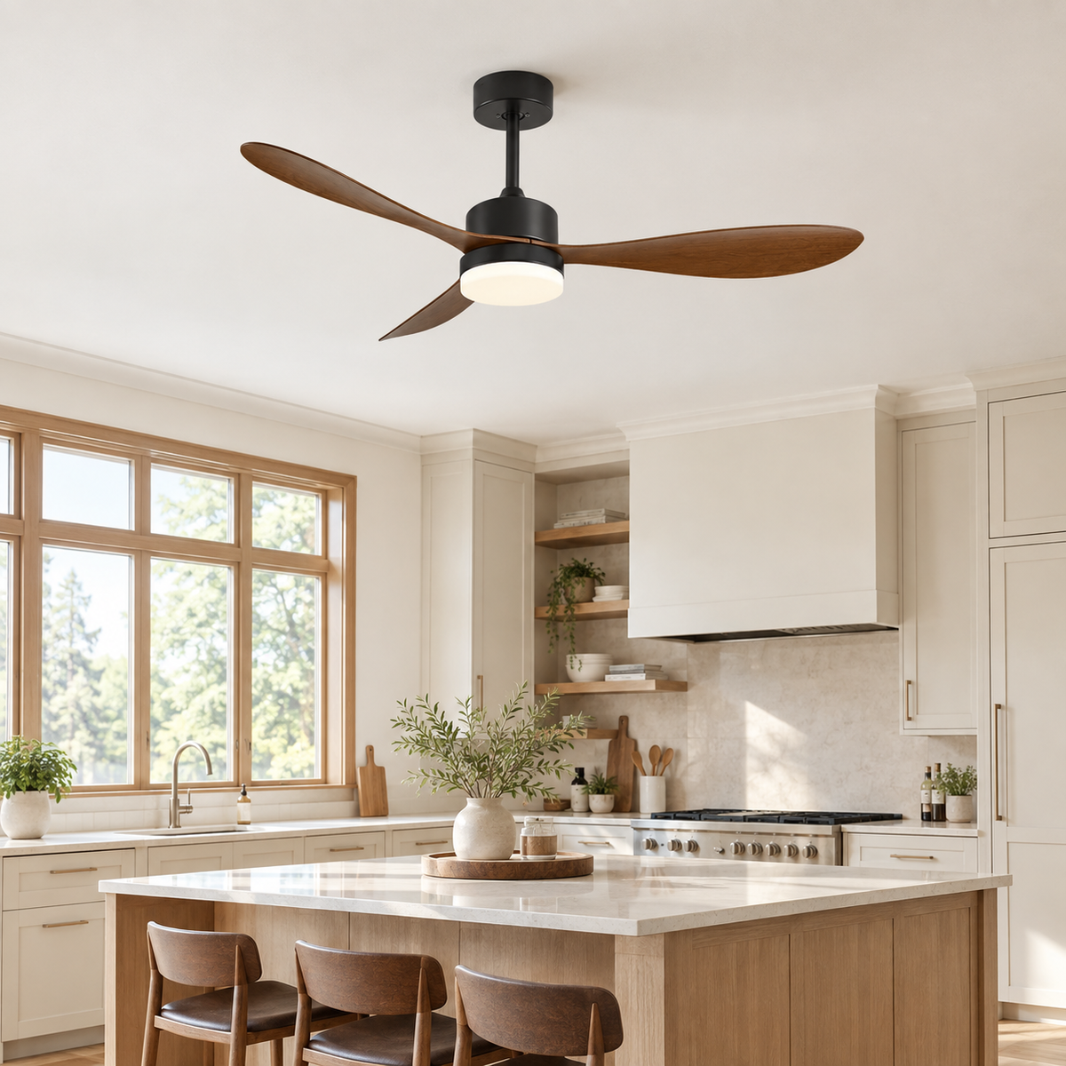 36/42/52 Inch Ceiling Fan Industrial Vintage ABS Ventilator with Light Remote Control Decorative Blower Retro Large Fans - Cuisine