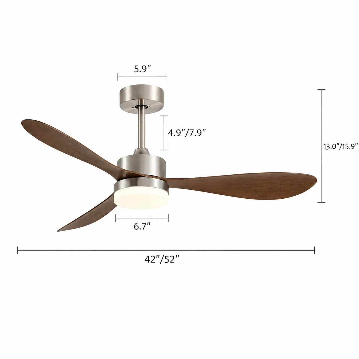36/42/52 Inch Ceiling Fan Industrial Vintage ABS Ventilator with Light Remote Control Decorative Blower Retro Large Fans - Dimensions
