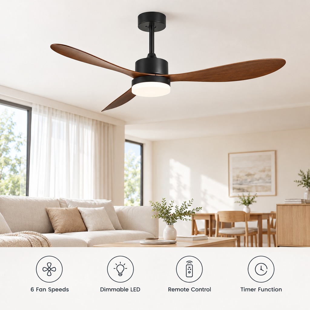 36/42/52 Inch Ceiling Fan Industrial Vintage ABS Ventilator with Light Remote Control Decorative Blower Retro Large Fans - Fonctionnalitées