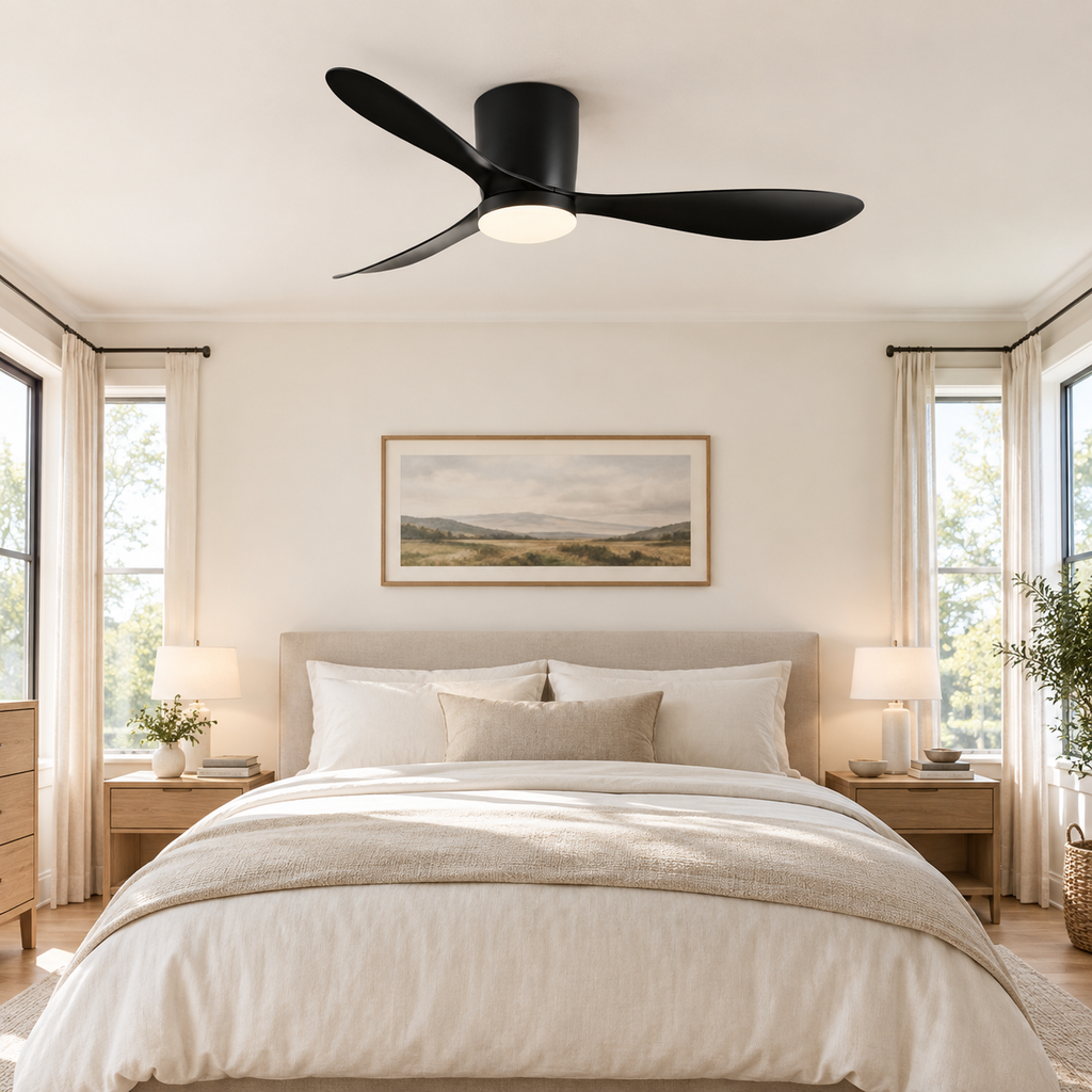 36/42/52 Inch Low Floor DC Motor Ceiling Fan with LED Light and Remote - 6-Speed Silent Deal for Bedroom Coffee Shop Home Hotel - Chambre
