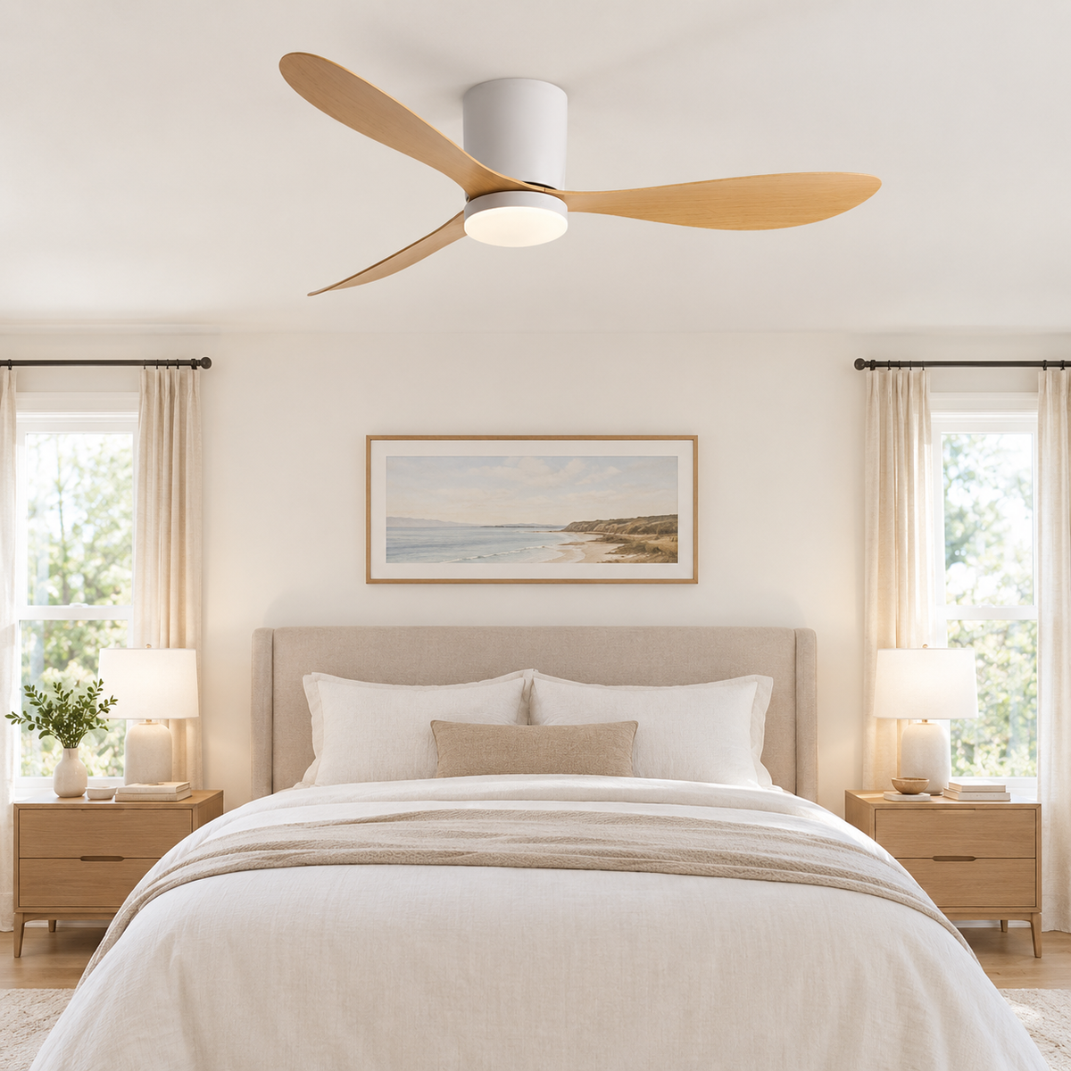 36/42/52 Inch Low Floor DC Motor Ceiling Fan with LED Light and Remote - 6-Speed Silent Deal for Bedroom Coffee Shop Home Hotel - Chambre