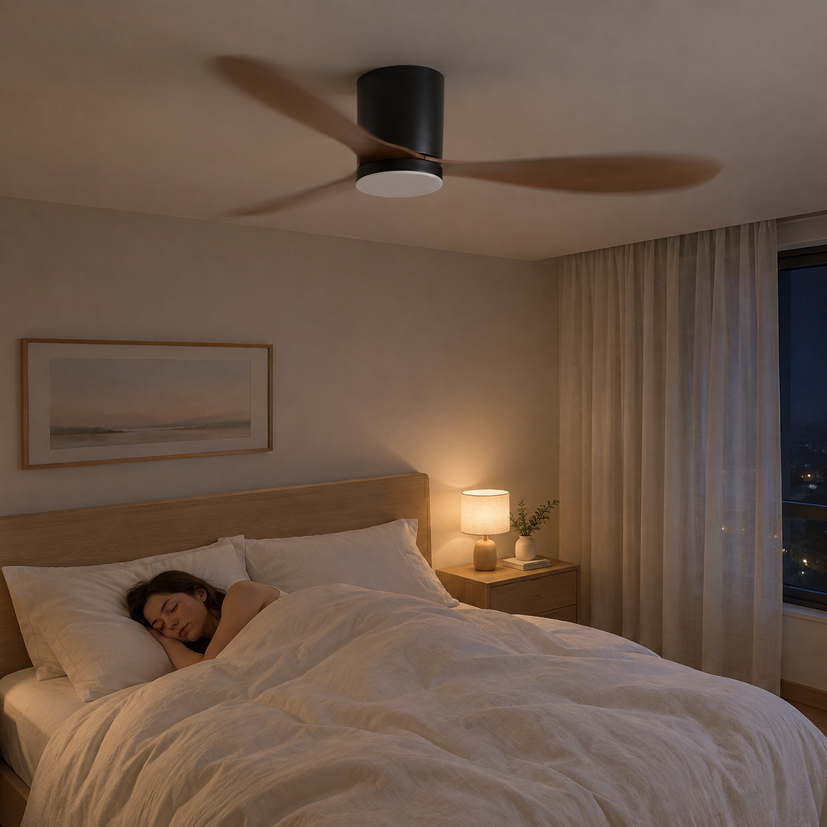 36/42/52 Inch Low Floor DC Motor Ceiling Fan with LED Light and Remote - 6-Speed Silent Deal for Bedroom Coffee Shop Home Hotel - Image 2 Image