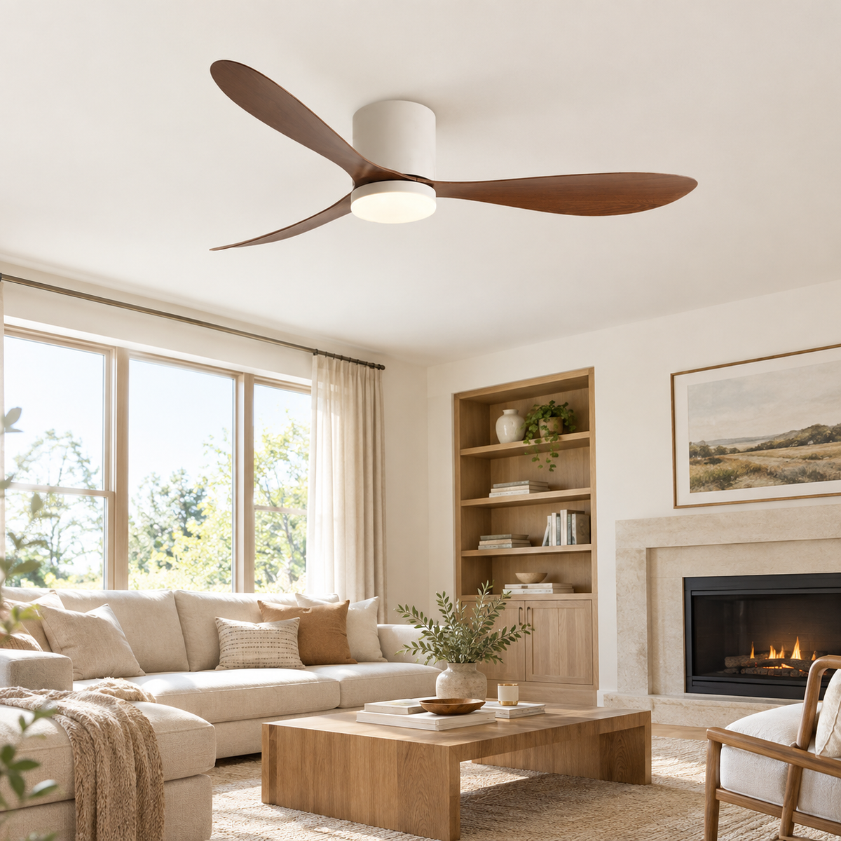 36/42/52 Inch Low Floor DC Motor Ceiling Fan with LED Light and Remote - 6-Speed Silent Deal for Bedroom Coffee Shop Home Hotel - Salon