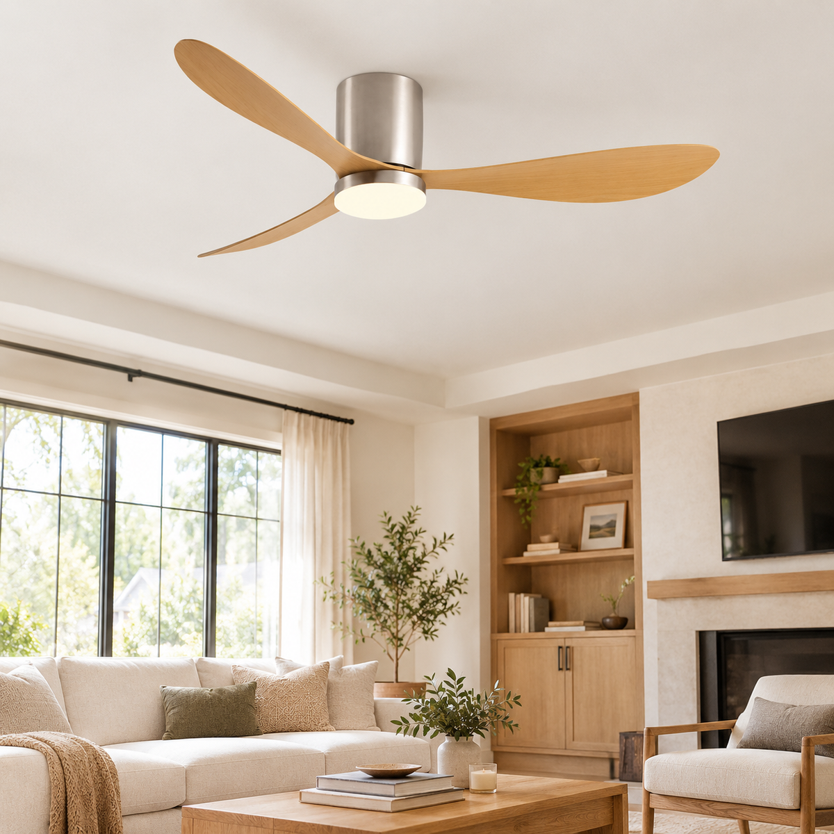 36/42/52 Inch Low Floor DC Motor Ceiling Fan with LED Light and Remote - 6-Speed Silent Deal for Bedroom Coffee Shop Home Hotel - Salon