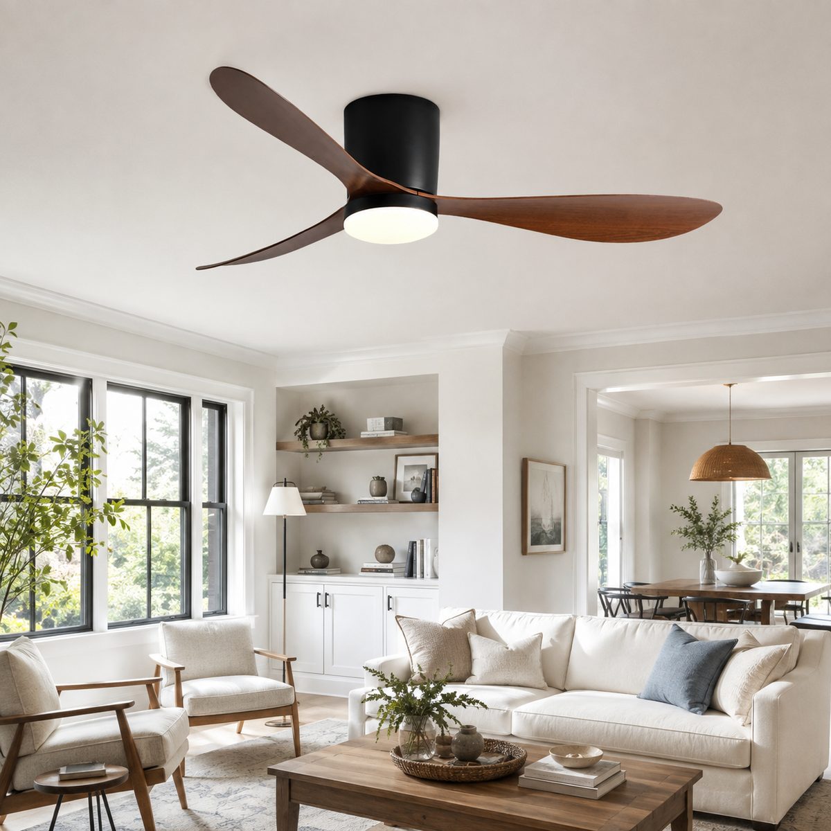 36/42/52 Inch Low Floor DC Motor Ceiling Fan with LED Light and Remote - 6-Speed Silent Deal for Bedroom Coffee Shop Home Hotel - Salon