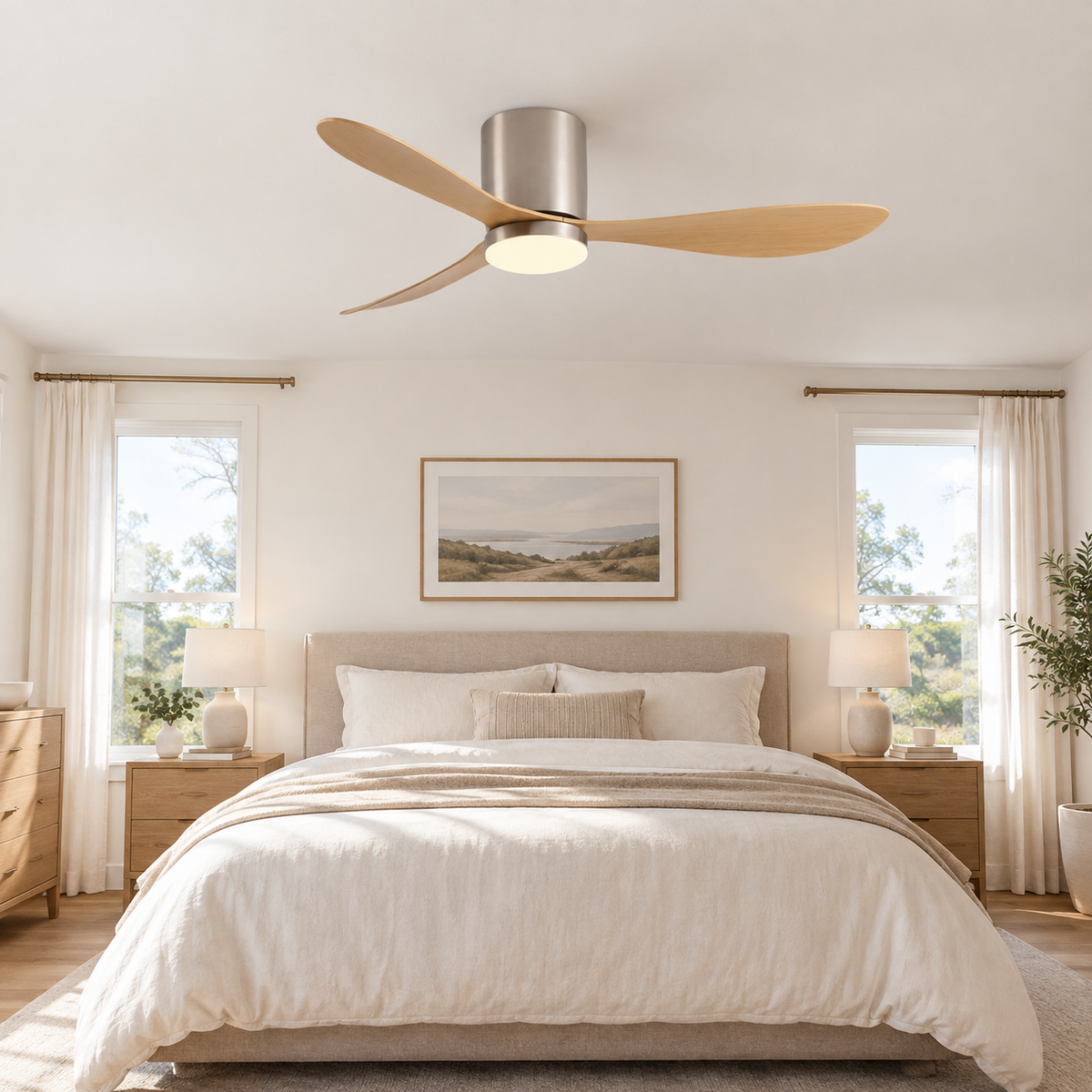 36/42/52 Inch Low Floor DC Motor Ceiling Fan with LED Light and Remote - 6-Speed Silent Deal for Bedroom Coffee Shop Home Hotel - Chambre