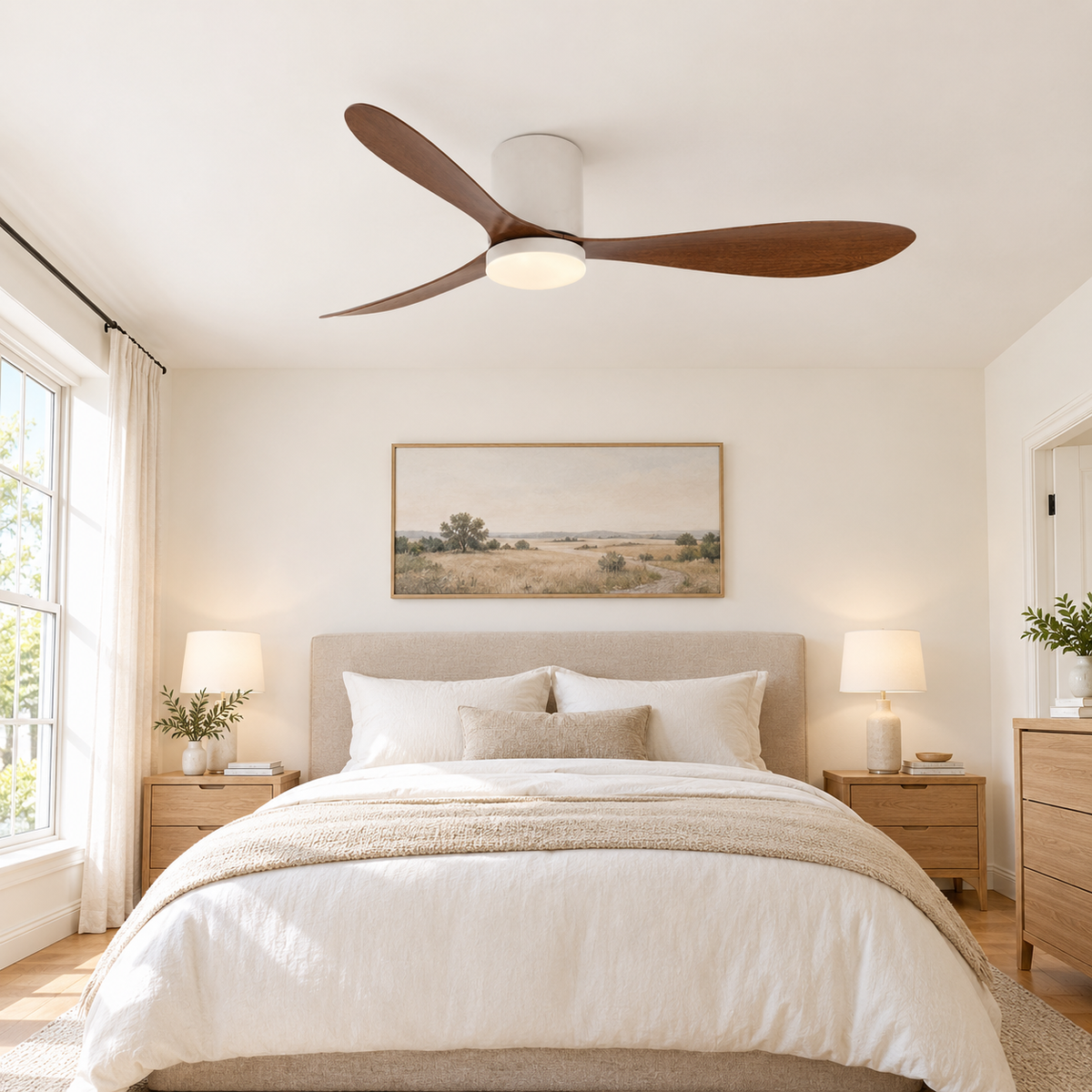 36/42/52 Inch Low Floor DC Motor Ceiling Fan with LED Light and Remote - 6-Speed Silent Deal for Bedroom Coffee Shop Home Hotel - Chambre