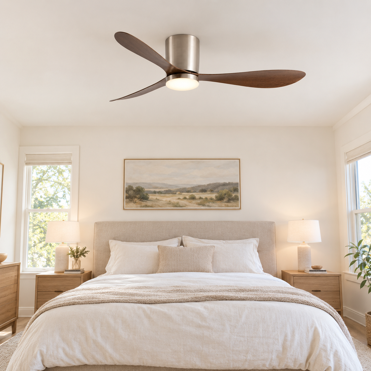36/42/52 Inch Low Floor DC Motor Ceiling Fan with LED Light and Remote - 6-Speed Silent Deal for Bedroom Coffee Shop Home Hotel - Chambre