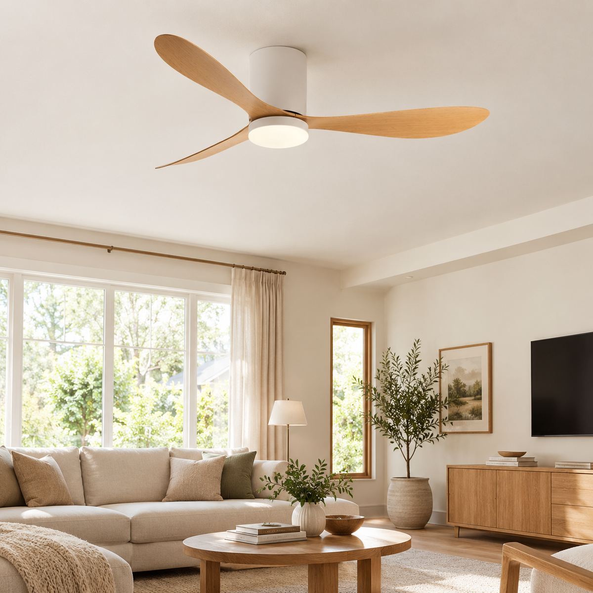 36/42/52 Inch Low Floor DC Motor Ceiling Fan with LED Light and Remote - 6-Speed Silent Deal for Bedroom Coffee Shop Home Hotel - Salon