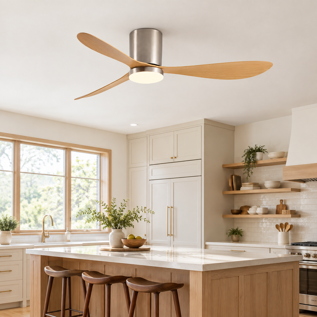 36/42/52 Inch Low Floor DC Motor Ceiling Fan with LED Light and Remote - 6-Speed Silent Deal for Bedroom Coffee Shop Home Hotel - Cuisine