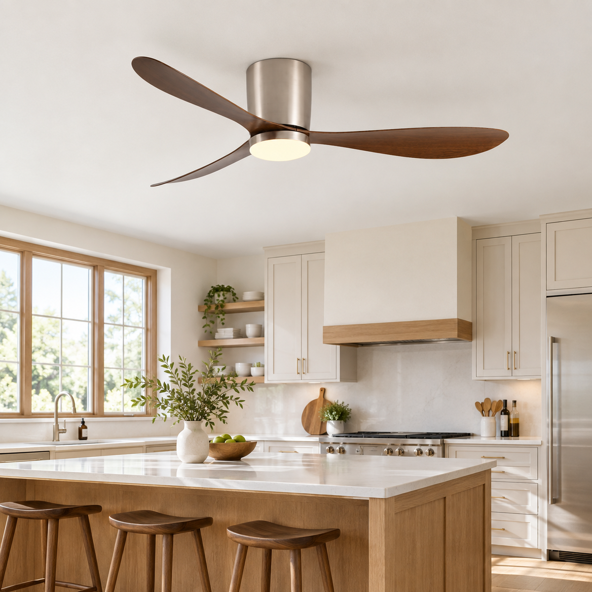 36/42/52 Inch Low Floor DC Motor Ceiling Fan with LED Light and Remote - 6-Speed Silent Deal for Bedroom Coffee Shop Home Hotel - Cuisine