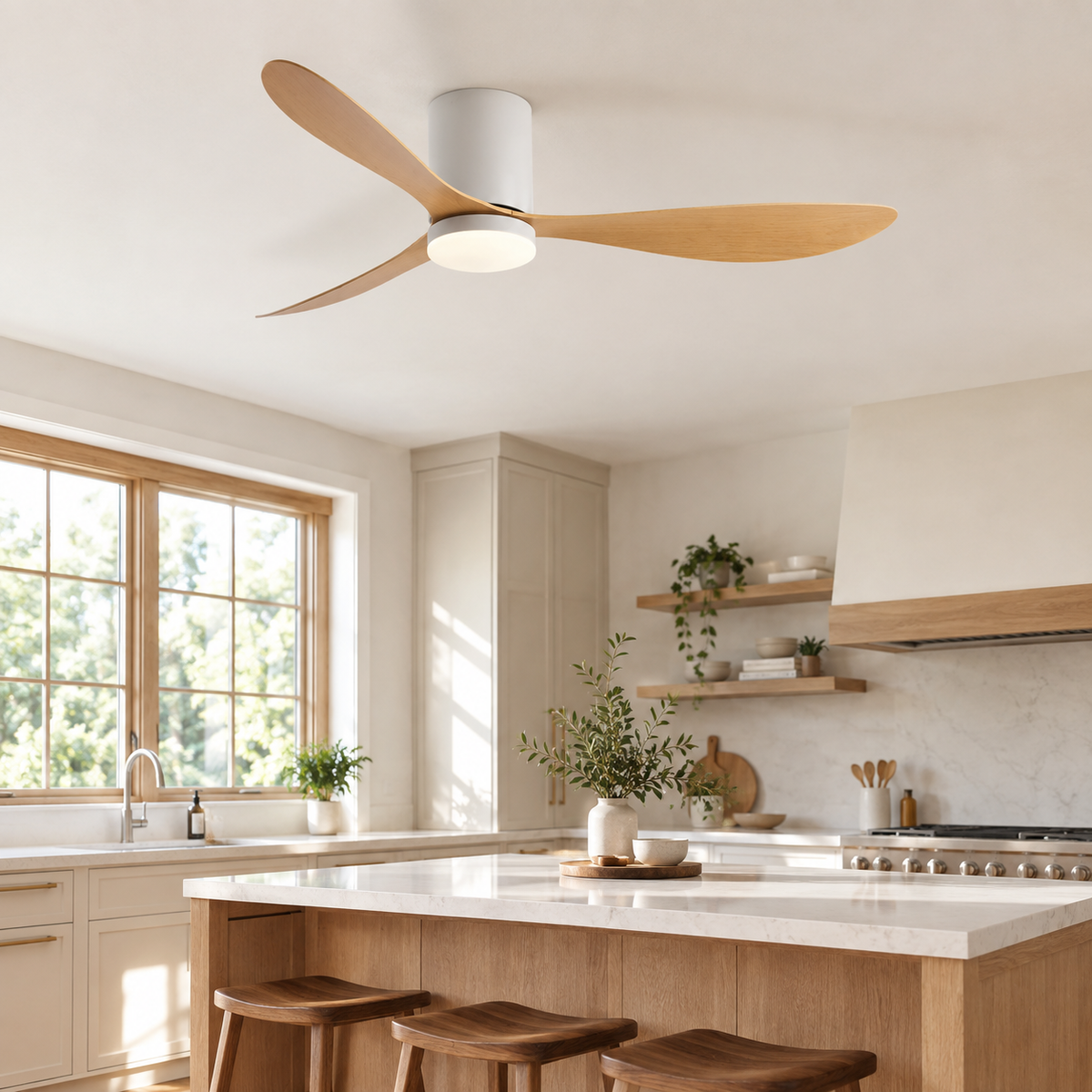 36/42/52 Inch Low Floor DC Motor Ceiling Fan with LED Light and Remote - 6-Speed Silent Deal for Bedroom Coffee Shop Home Hotel - Cuisine