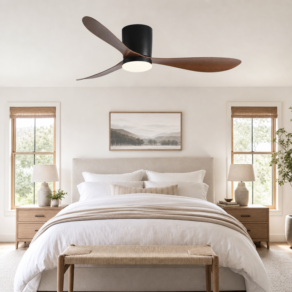 36/42/52 Inch Low Floor DC Motor Ceiling Fan with LED Light and Remote - 6-Speed Silent Deal for Bedroom Coffee Shop Home Hotel - Chambre