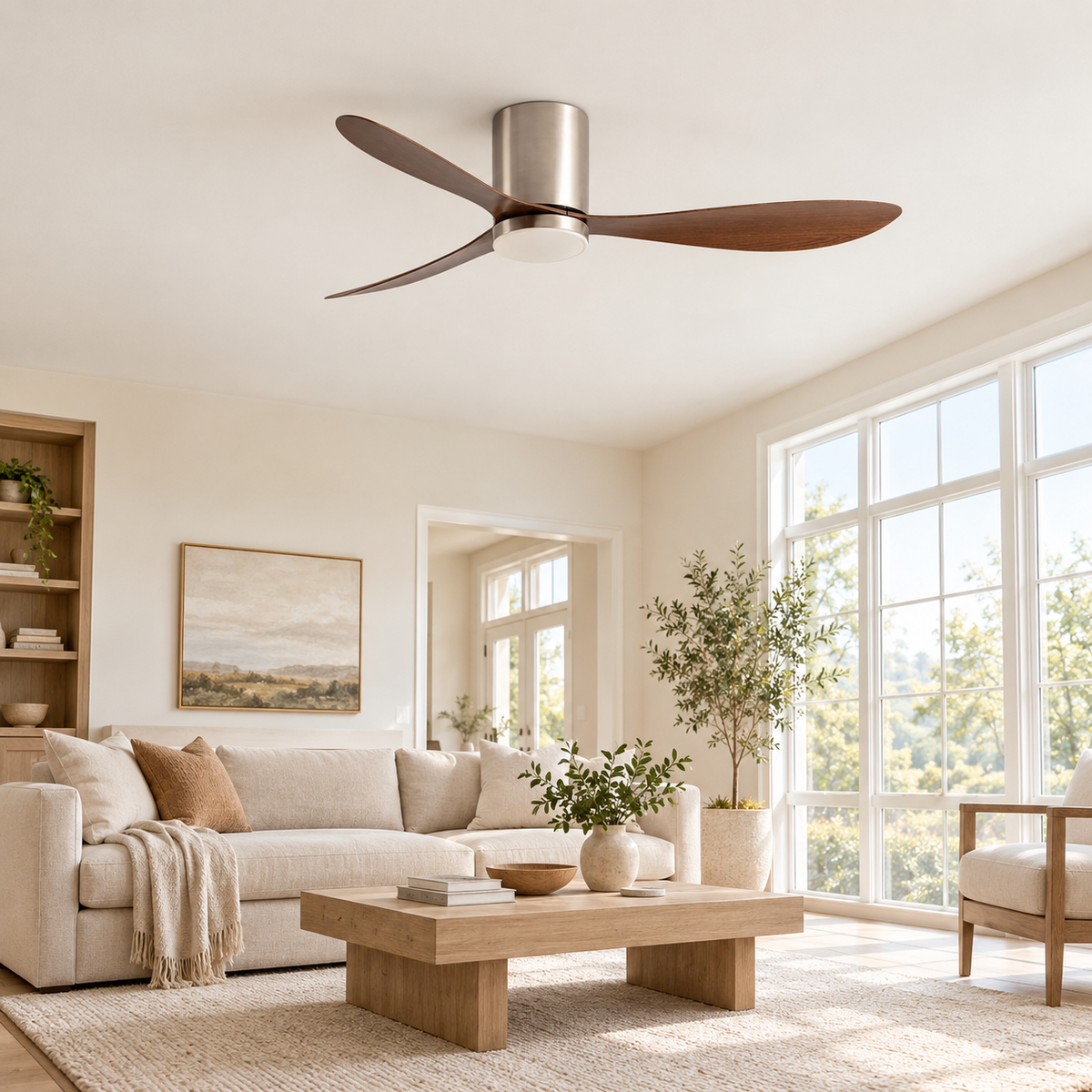 36/42/52 Inch Low Floor DC Motor Ceiling Fan with LED Light and Remote - 6-Speed Silent Deal for Bedroom Coffee Shop Home Hotel - Image 1 Image