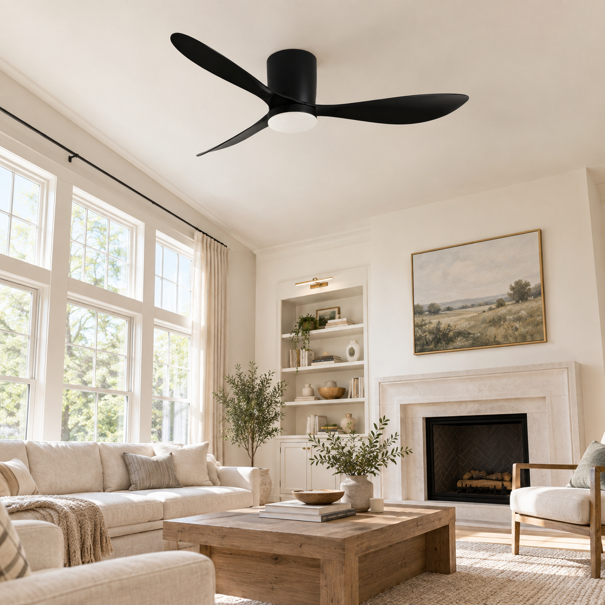 36/42/52 Inch Low Floor DC Motor Ceiling Fan with LED Light and Remote - 6-Speed Silent Deal for Bedroom Coffee Shop Home Hotel - Image 1 Image