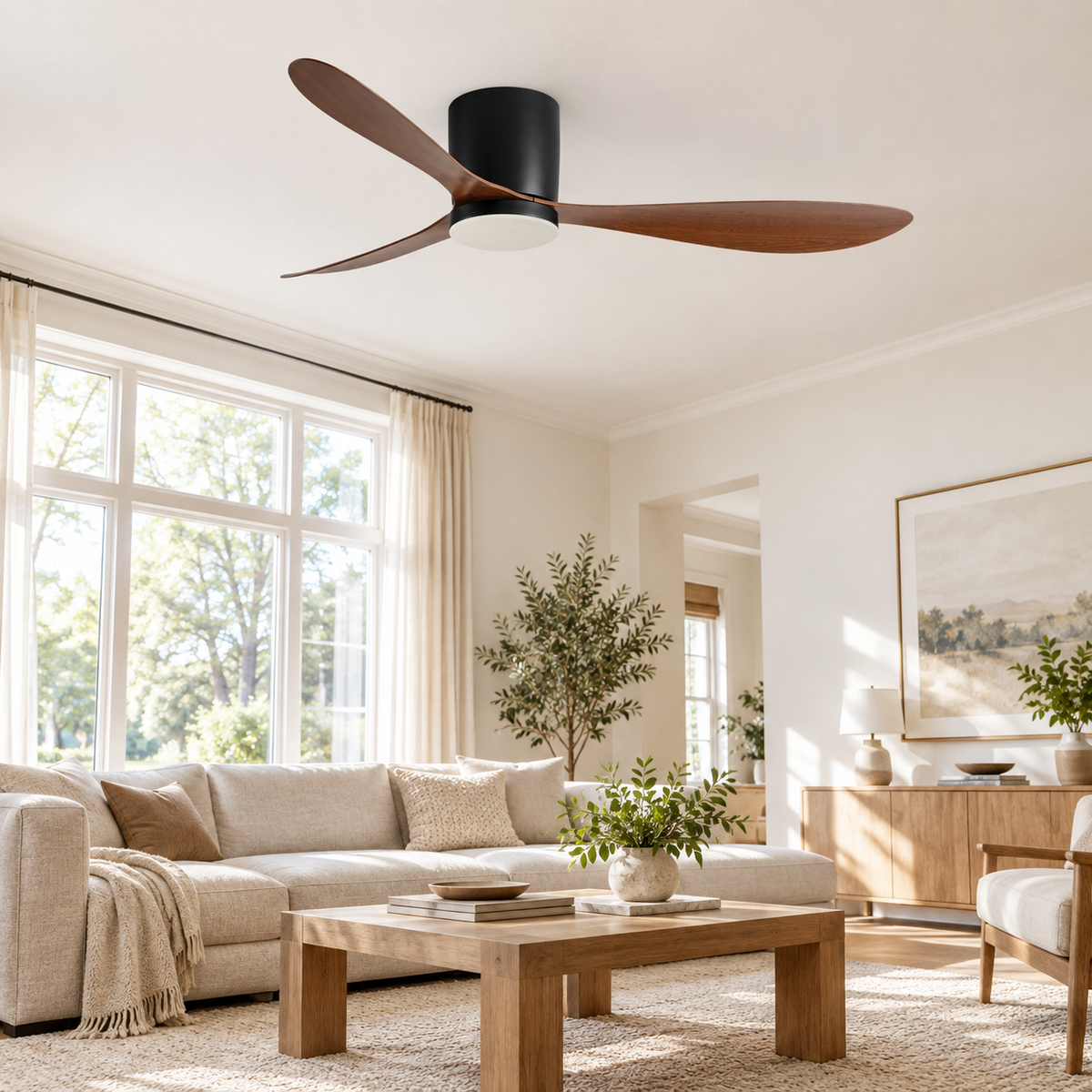 36/42/52 Inch Low Floor DC Motor Ceiling Fan with LED Light and Remote - 6-Speed Silent Deal for Bedroom Coffee Shop Home Hotel - Image 1 Image